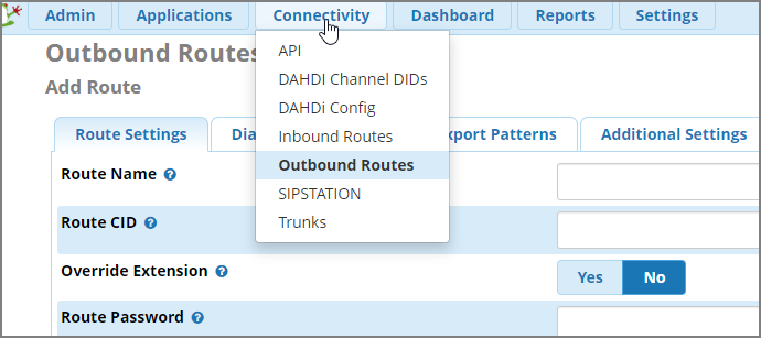 Меню Outbound Routes